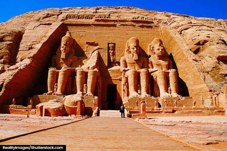 The statues of Ramasses II guard the entrance to Abu Simbel