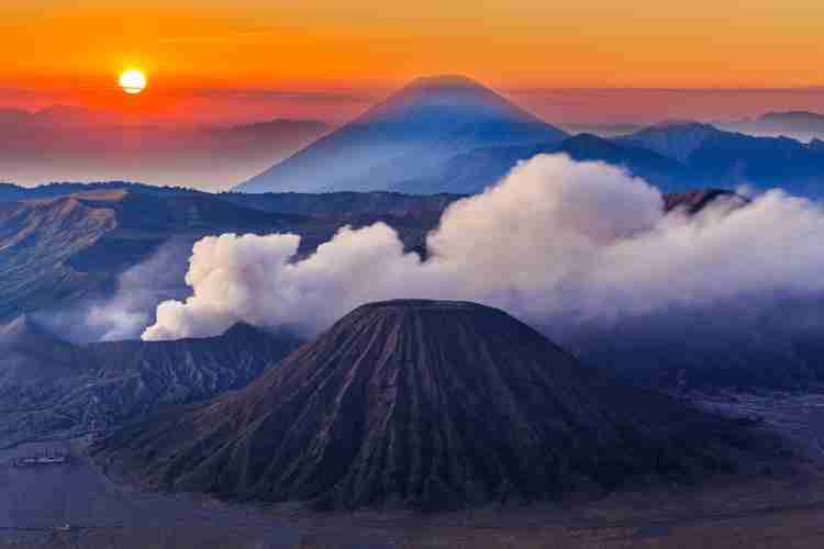 The active volcano of mount bromo at sunrise
