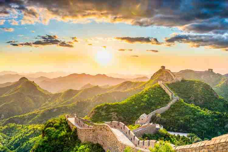 Great Wall of China stretching across the hills