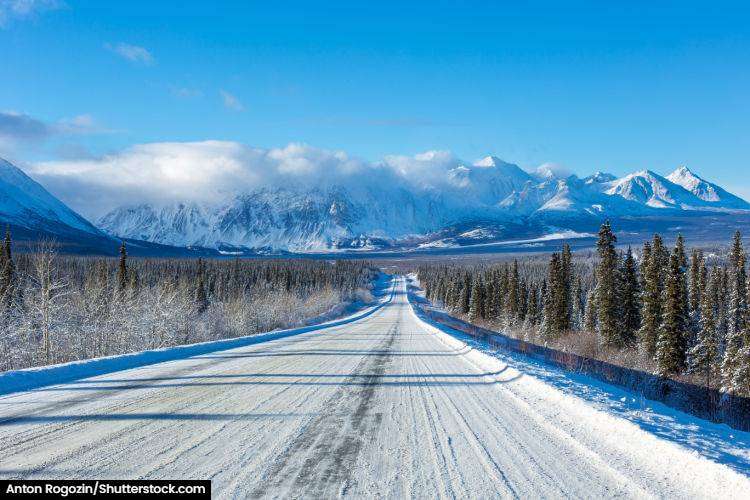 A snowy Alaska highway