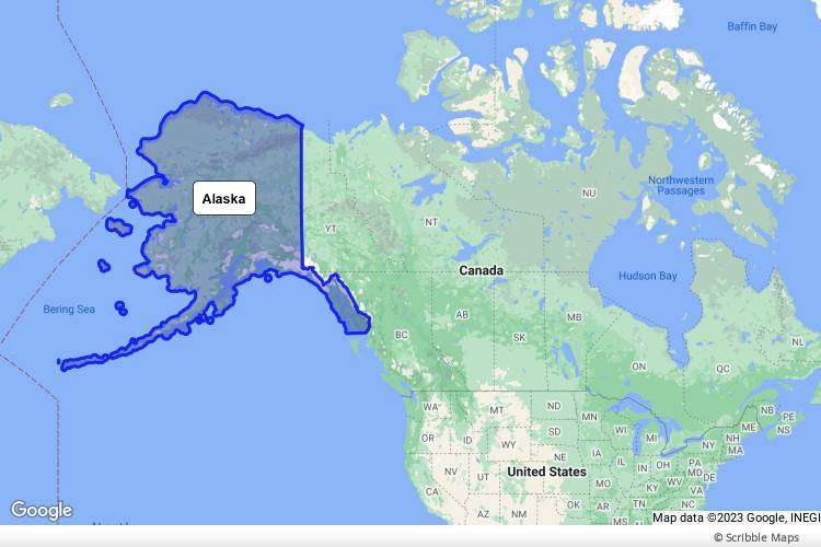 Map showing location of Alaska