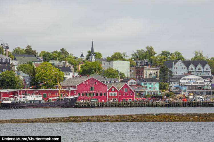 Colourful buildings along the seafront in Nova Scotia