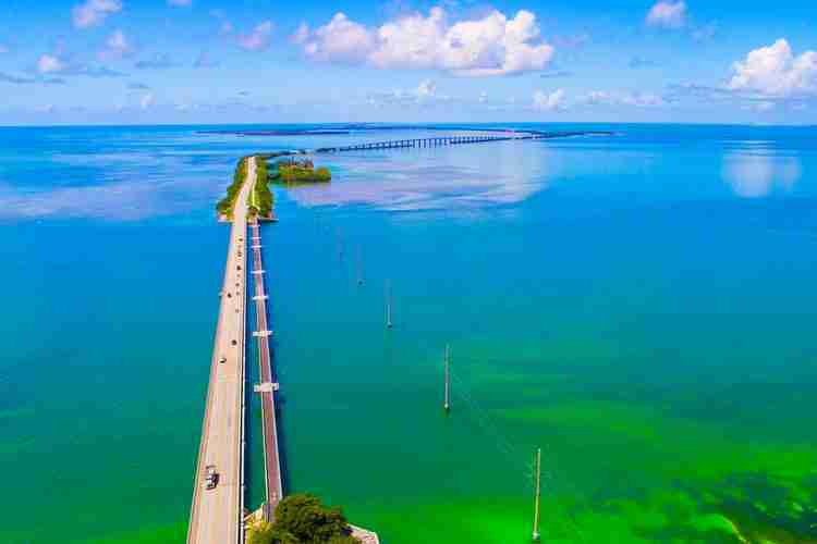 Aerial view of the overseas highway in the florida keys