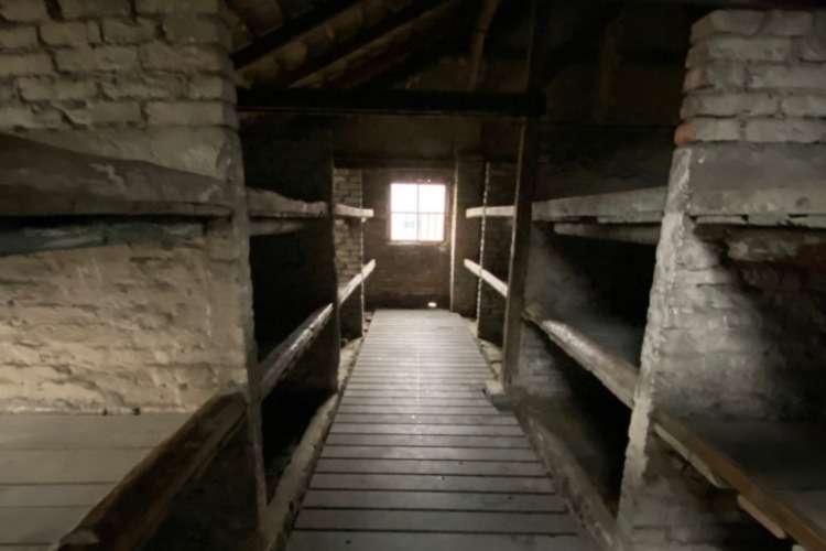Bunk beds in a block in Auschwitz