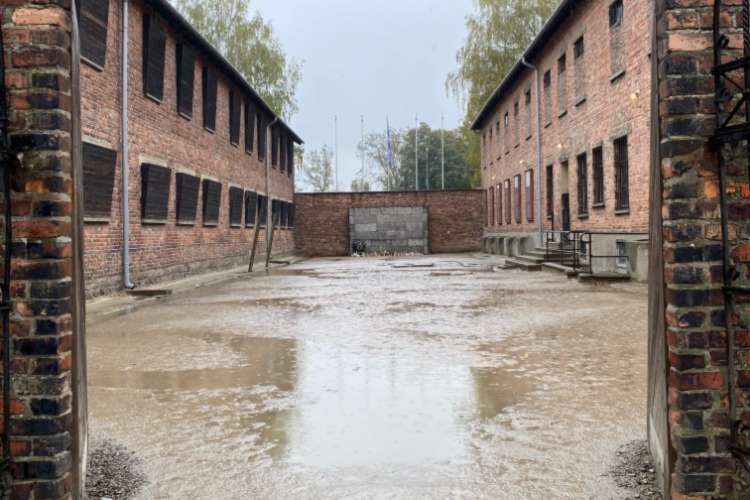 A wall at Auschwitz where prisoners were shot