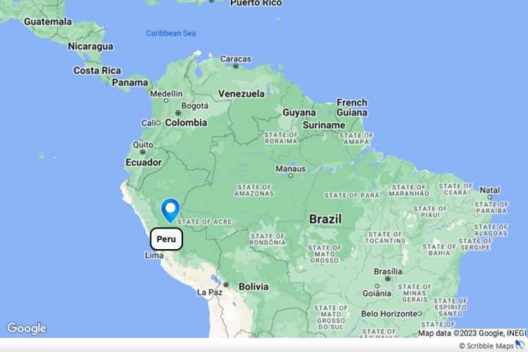 Map showing the location of Peru