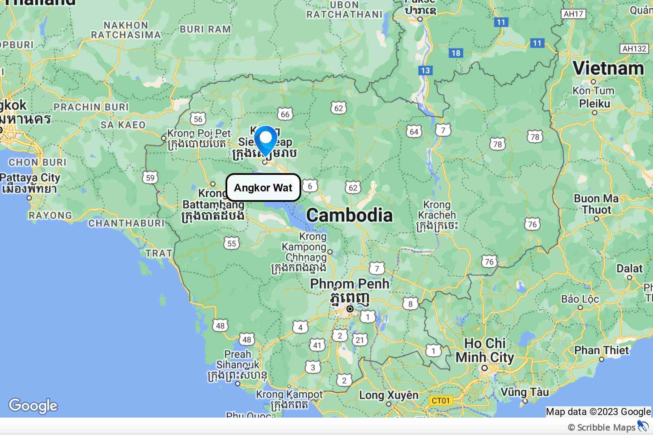 Map showing location of Angkor Wat
