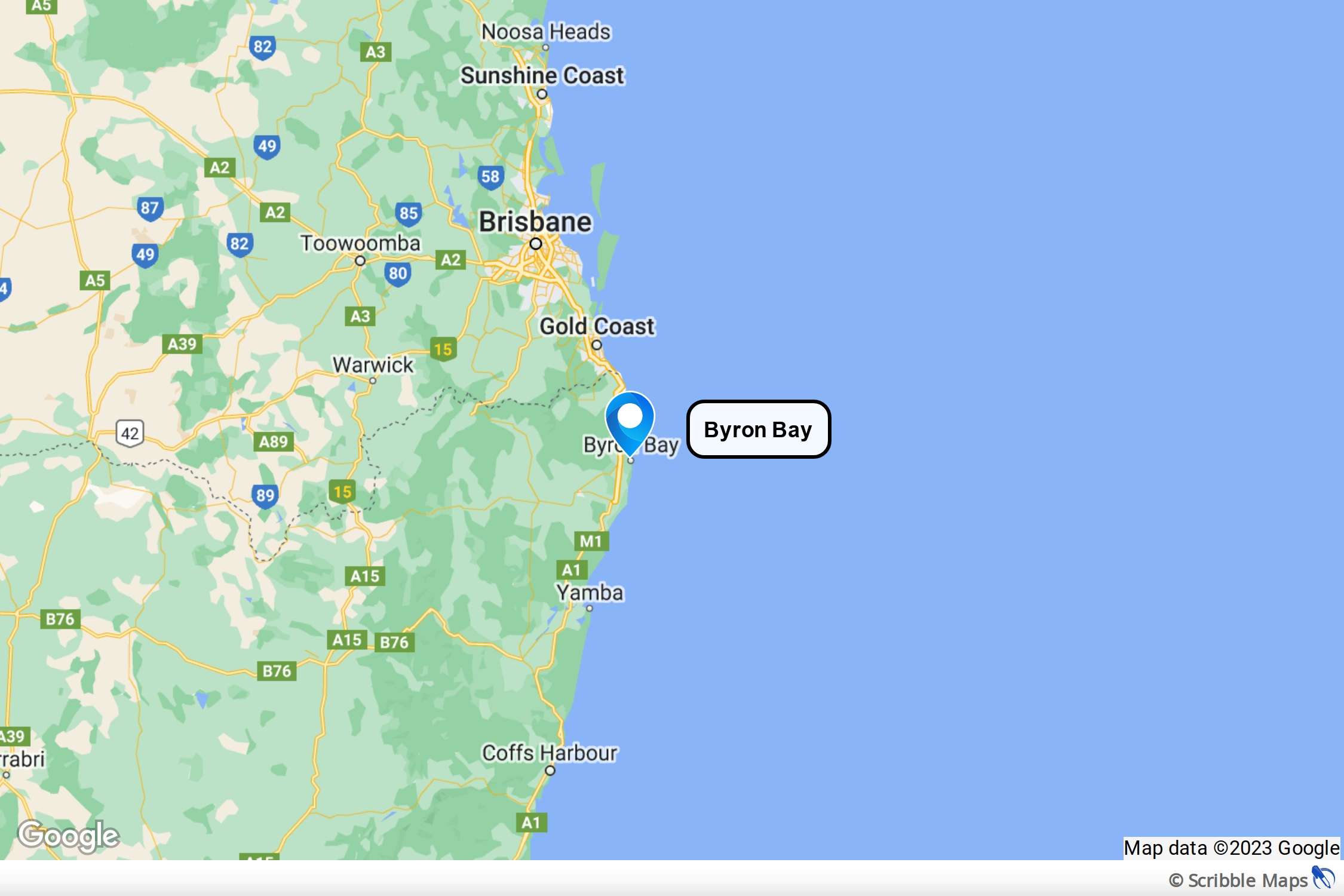 Map showing location of Byron Bay