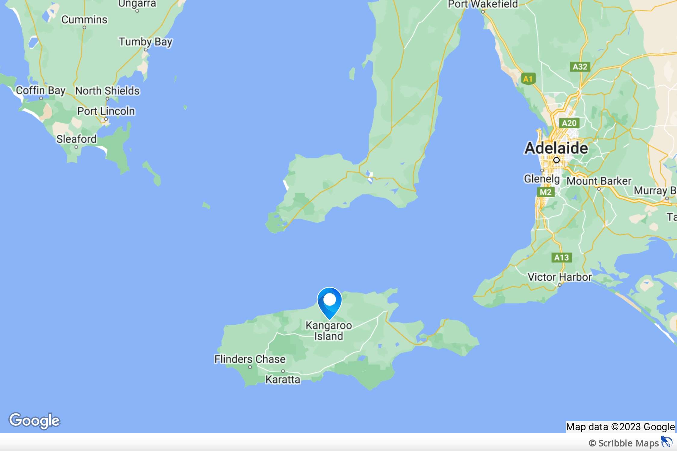 Map showing the location of Kangaroo Island in South Australia