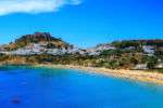 View of Lindos Bay, Acropolis and Old Town