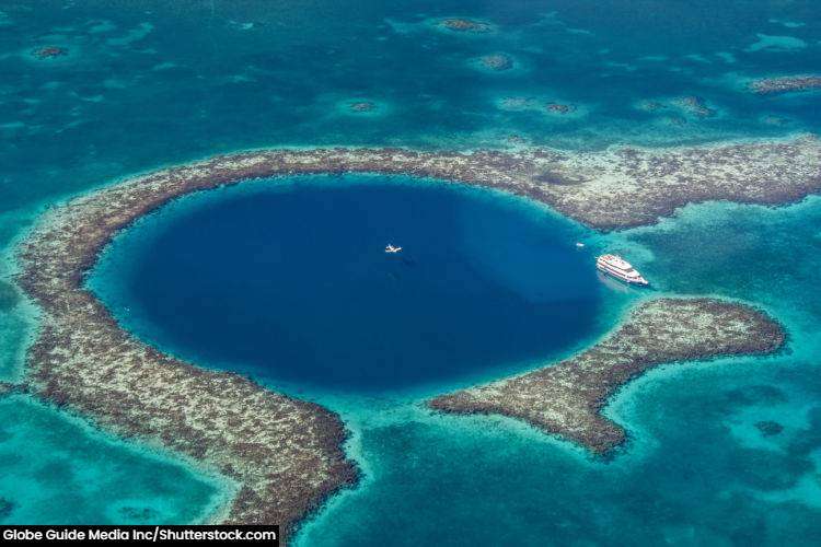 Aerial view of the Blue Hole in Belize