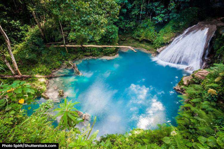 Aerial view of the blue hole in Jamaica