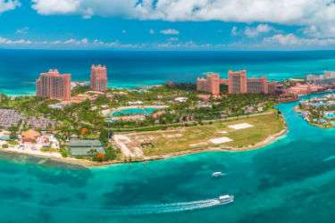 Aerial view of an island in the Bahamas