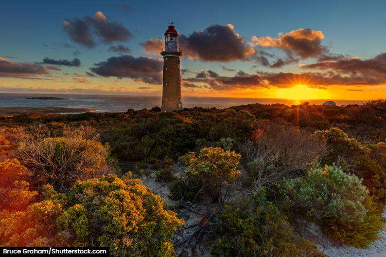Sunset over Cape Du Couedic Lighthouse in Flinders Chase National Park on Kangaroo Island.