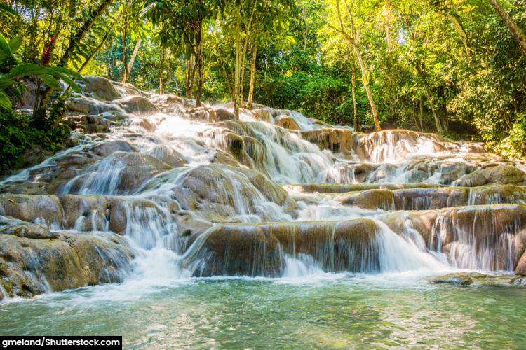 The series of waterfalls at Dunn's River Falls in Jamaica