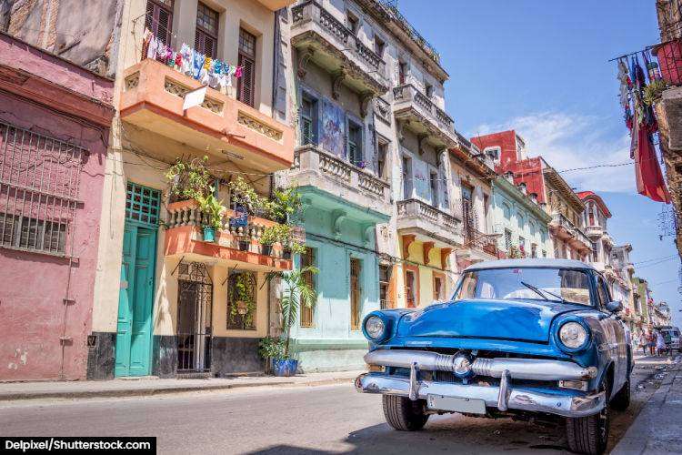Old Havana street with a vintage car