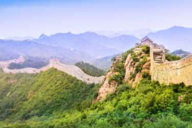 Great Wall of China stretching across the hills