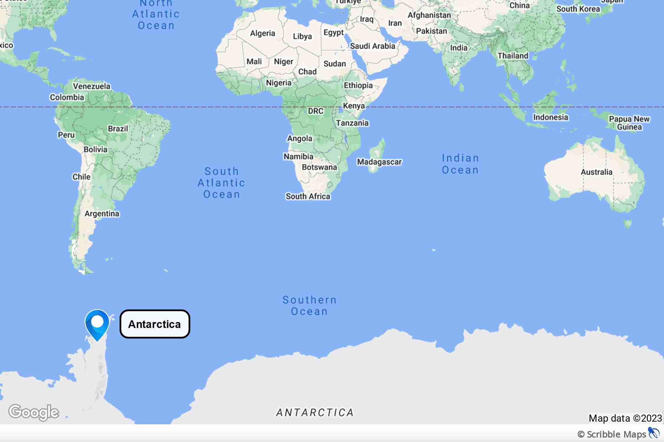 Map showing location of Antarctica