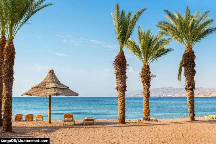 The sandy beaches of Aqaba on Jordan's Red sea coast