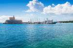 Mandraki harbor in Rhodes Old Town