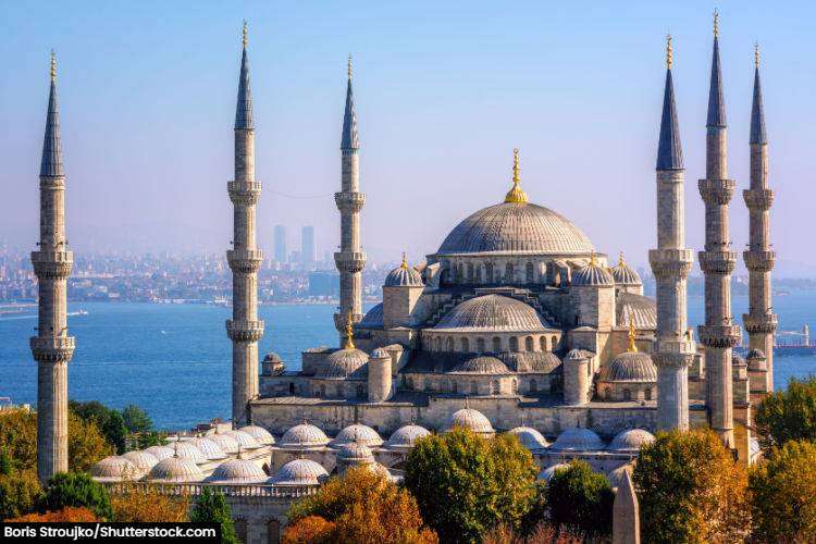 The Blue Mosque with the Bosporus in the background