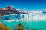 Panoramic view of the gigantic Perito Moreno glacier, its tongue and lagoon in Patagonia in golden Autumn, Argentina