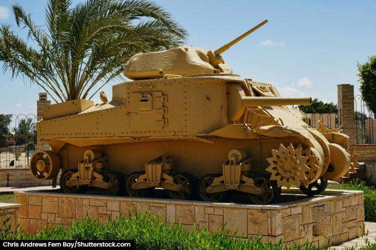 A tank displayed at the war museum in El Alamein