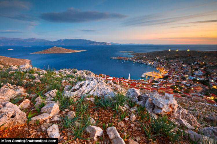 The port town of Emborios on Halki