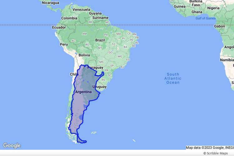 Map showing location of Argentina