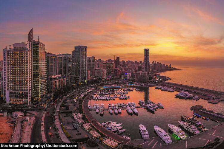 Aerial photo of Zaitunay Bay in Beirut at sunset