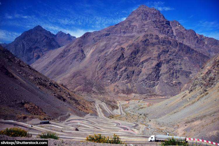 Los Caracoles, curvy mountain road. Chile