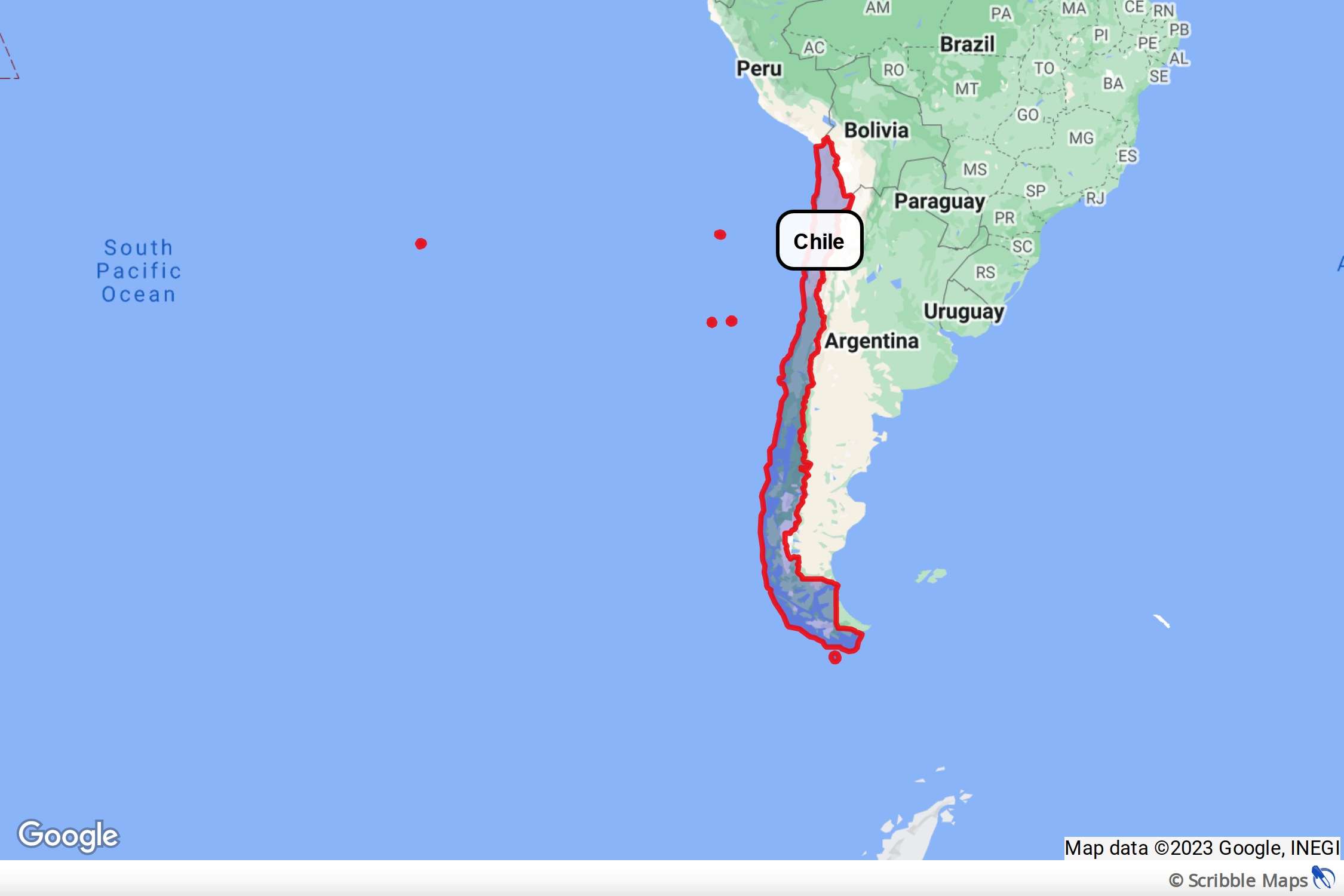 Map showing location of Chile