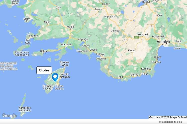 Map showing location of Rhodes